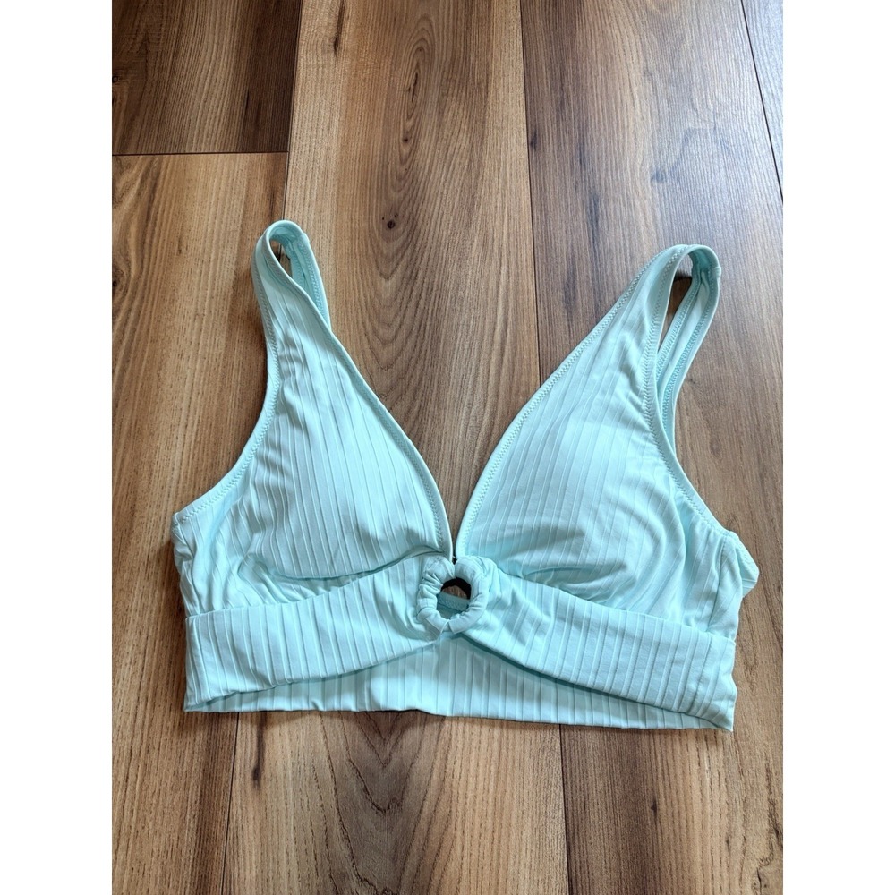 Aerie Scoop Bikini Top Women's Large Light Teal Blue Padded Ribbed